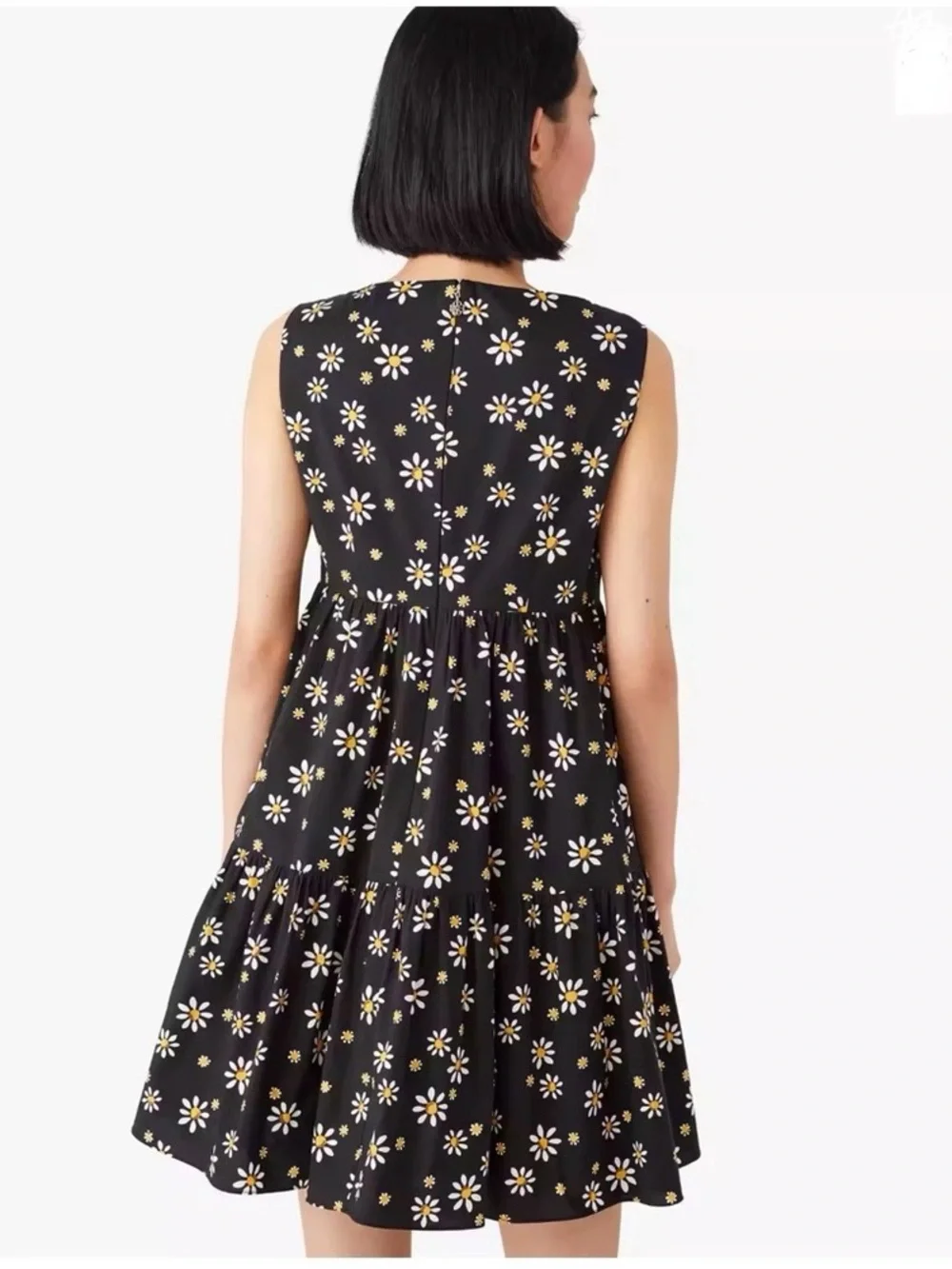 Kate Spade Daisy Dots Vineyard Tiered Sleeveless Cotton Blend Mini Dress Black 6